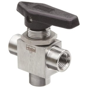 Parker Mb Series Stainless Steel Ball Valve 1/4 In Npt Female 3 Port <b>Diverting</b> For Water Applications - Product Image 1