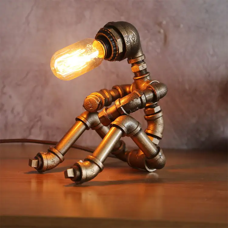 Wholesale Unique Bedroom Lighting Study Room Tabletop Decor Lampe De Table Designer Water Pipe Robot Lamps Home Decor