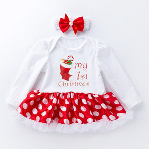 RTS vente en gros 2023 mes premiers vêtements de noël bébé noël barboteuse 2 pièces ensemble - Product Image 2
