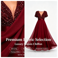 Robe de soirée longue en mousseline de soie à sequins, col en V, manches courtes, taille empire, coupe trapèze, respirante, pour mariage, demoiselle d'honneur, fête, ODMOEM