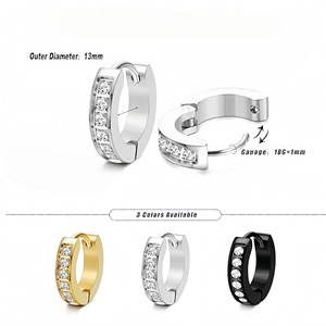 Pendientes de Aro de Acero de Titanio con Diamantes, Corte Brillante Redondo, Engaste en Canal, Joyería Unisex para Regalo - Product Image 3