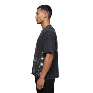 Ensemble T-shirt et short vintage pour homme en strass, 100 % coton respirant, tricoté, style streetwear, tenue décontractée d'été - Product Image 4