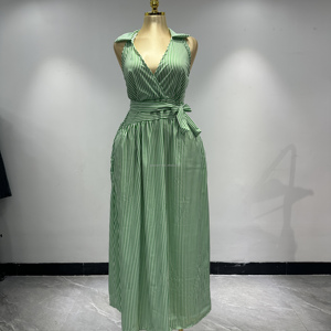 Robe d'été rayée à col en V pour <span class=keywords><strong>femme</strong></span>, robe deux pièces sexy sans manches taille haute pour <span class=keywords><strong>femme</strong></span>, tissu respirant - Product Image 6