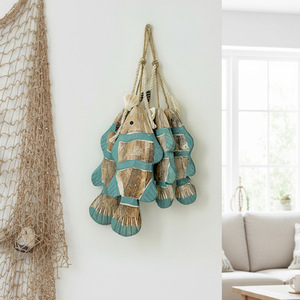 Décoration murale en bois sculpté de style méditerranéen, motif poisson, ornement suspendu pour la maison, café, restaurant, décoration de salon - Product Image 2