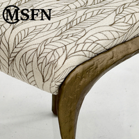 Chaise de salle à manger en aluminium, cadre irrégulier bronze antique, coussins jacquard à motif feuille, pieds effilés rétro, pour maison, villa, café, boutique