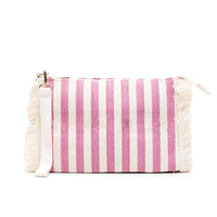 Pochette de maquillage en coton écologique naturel personnalisée en usine, sac à main rayé à franges