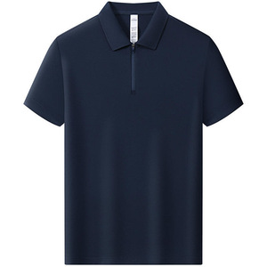 Camisa Polo Azul Marino de Manga Corta, Color Sólido, Algodón Transpirable, Uniforme de Trabajo, Uso Diario - Product Image 1