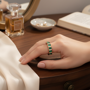 Baguette <b>Emerald</b> Stone Band <b>Ring</b> Design Turkish Wholesale 925 Sterling <b>Silver</b> Jewelry Trendy Woman Jewelry - Product Image 3