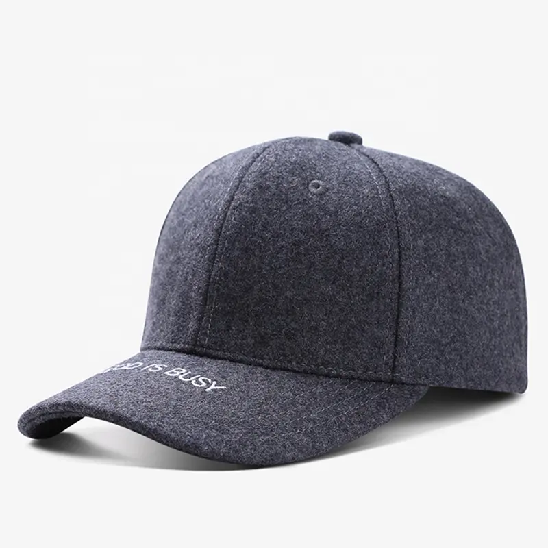 custom logo high quality warm wool melton material autumn winter season simple classic 6 panel baseball cap hat