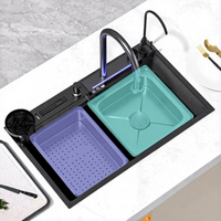 Évier de cuisine rectangulaire en acier inoxydable fait main, à poser sur comptoir, poli, à cuve unique, station de lavage multifonctionnelle