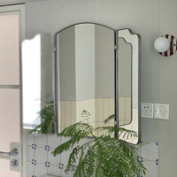 Stainless Steel Three-Fold Bathroom Mirror Hover Folding Feng Shui Mirror Desktop Dressing Mirror Wall Decorative Mirror