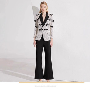 2025 nueva llegada conjunto de traje de moda para <span class=keywords><strong>mujer</strong></span> chaqueta con lentejuelas pantalones de pierna ancha traje <span class=keywords><strong>juvenil</strong></span> - Product Image 2
