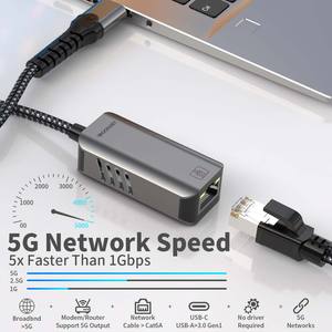 Adaptateur USB 5000Mbps vers <span class=keywords><strong>Ethernet</strong></span> Adaptateur Type C vers RJ45 5G USB 3.0 Convertisseur de carte réseau filaire HUB pour ordinateur portable Win 7/8/10 - Product Image 3