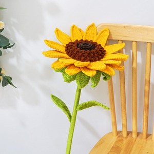 Girasol de ganchillo hecho a mano, flor artificial, flor de simulación, accesorios de tejido, adornos decorativos, flor de hilo tejida. - Product Image 2