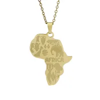 Afrika Karte Schmuck Flagge Totem Symbol Tier Elefant Anhänger Halskette für Frauen Männer Gold Farbe Edelstahl Kette Halsketten