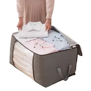 Keranjang penyimpanan pakaian dapat dilipat, wadah penyimpanan pengatur lemari dengan pegangan tahan lama untuk selimut dan seprai