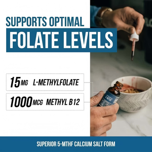 OEM L-메틸폴레이트 5-MTHF 드롭스 |   15mg + 1000mcg 메틸 비타민 <span class=keywords><strong>B12</strong></span> |   뇌, 심장 및 기분 지원을 위한 최대 효능 - Product Image 3