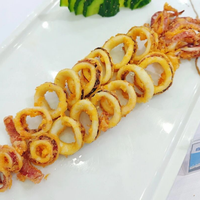 Calamars surgelés pré-frits en anneaux, saveur enrobée d'amidon, tentacules et anneaux de calamar séchés et panés, snacks surgelés prêts à consommer en sachet