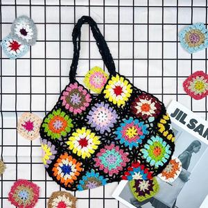 Grand-mère Plaid <span class=keywords><strong>crochet</strong></span> à la main tricoté coton main poignet <span class=keywords><strong>sac</strong></span> décontracté voyage voyage Vintage évider <span class=keywords><strong>sac</strong></span> - Product Image 6