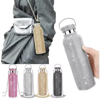 Bouteille d'eau en gros en acier inoxydable avec strass et diamants, gourde isotherme scintillante