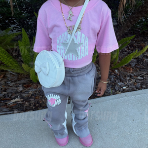 Custom Kids Gril Clothing Streetwear Street 100% Camiseta y pantalones <span class=keywords><strong>de</strong></span> algodón para niña Conjunto <span class=keywords><strong>de</strong></span> ropa <span class=keywords><strong>de</strong></span> dos piezas para niños Conjuntos <span class=keywords><strong>de</strong></span> pantalones <span class=keywords><strong>de</strong></span> chándal acampanados - Product Image 5