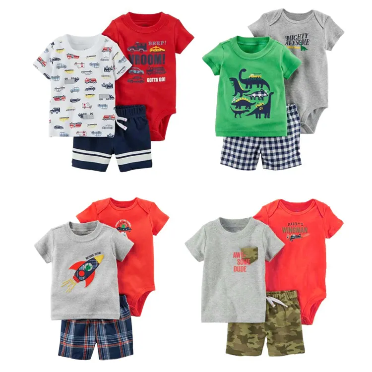 3pcs 100% 코튼 유니섹스 아기 bodysuits 일치하는 반바지와 티셔츠