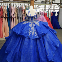 Robe de bal Quinceanera à sequins bleu chaud, longueur au sol, appliques dorées, mexicaines, sweet 16 robes de soirée 15 Anos, plus size en dentelle