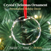 Ornement de Noël rond en cristal transparent personnalisé avec gravure laser et impression UV, pendentif à suspendre pour sapin de Noël