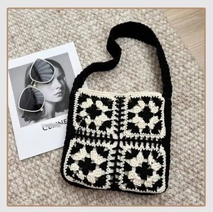 2024 Wholesale Bohemian Square <strong>Crochet</strong> <strong>Bag</strong> Handmade Knit Tote Shoulder Hand <strong>Bag</strong> for Women Straw <strong>Bag</strong> - Product Image 5