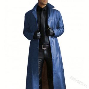 Gabardina de piel sintética de manga larga para hombre, abrigo cortavientos de otoño con cierre de cremallera, prendas de vestir holgadas ajustadas para invierno - Product Image 4
