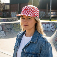 Casquette en toile à 5 panneaux Red Square avec broderie à carreaux, style hip-hop, sport, mode, sports de plein air, voyage, ski, unisexe, casquette de camping