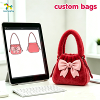 Sac à main en peluche ours mignon personnalisé, broderie cœur rose, mini sac souple pour femme, idéal pour le shopping en extérieur