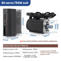Kit de Motor Servo AC de 750W, 220V, Monofásico, 3000 RPM, Brida de 80mm, Codificador de 17 Bits, IP65 Impermeable, Controlador para Máquina CNC