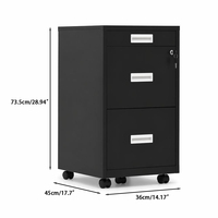 Armoire de classement verticale compacte et détachable avec roulettes, 3 tiroirs verrouillables, en métal et acier, pour bureau