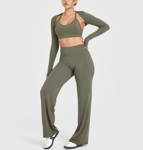 Conjunto Deportivo de 3 Piezas para Mujer, Pantalones de Manga Larga, Traje Transpirable y Suave, <span class=keywords><strong>Ropa</strong></span> de <span class=keywords><strong>Yoga</strong></span> Ajustada, <span class=keywords><strong>Ropa</strong></span> Deportiva para Exteriores, Sujetador Deportivo de Secado Rápido - Product Image 4
