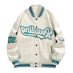 OEM 定制嘻哈校队夹克，立领，球队刺绣徽标，羊毛/粘胶材质 - Product Image 5