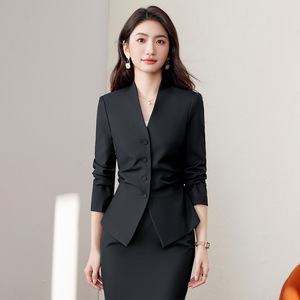 Women's Professional Suit Set Gray Three Quarter Sleeve Anti-Wrinkle Office Lady Spring Short Skirt Formal Workwear - Product Image 2