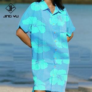 Robe chemise en rayonne viscose à imprimé personnalisé de haute qualité Hawaï avec poche boutonnée - Product Image 1