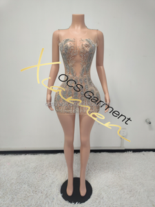 MF Banquet Célébrez Élégante Fête De Mariage Mini Mesh Sier Strass Prom Club Robes Sexy Femmes Vêtements - Product Image 3