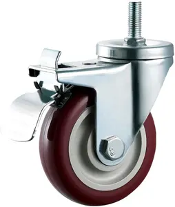 3 inch Swivel poly urethane wheel Caster with M10 M12 thread and brake swivel castor tool chest roller Wheels