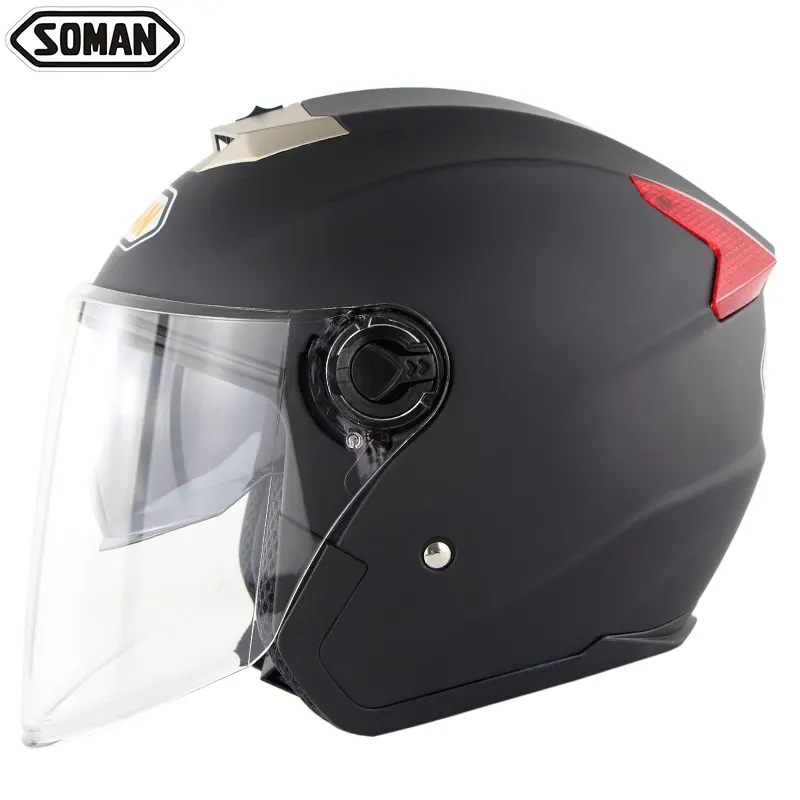 Helm Lensa Ganda Sepeda Motor Berkendara, Pelindung Setengah Wajah Casco Menyesuaikan SOMAN SM517 & 603