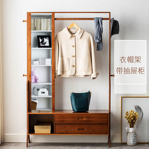 Bamboo Clothing Rack With Drawers Multifunctional Modern Minimalist Bedroom Storage <b>Stand</b> Coat Hanger <b>Hat</b> Rack - Product Image 1