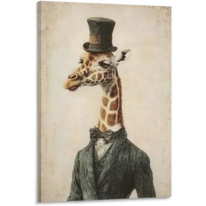 Dapper Giraffe Custom Vintage Animal Portrait Home Decor Wall Art Print <b>Top</b> <b>Hat</b> Suit Factory Wholesale - Product Image 2
