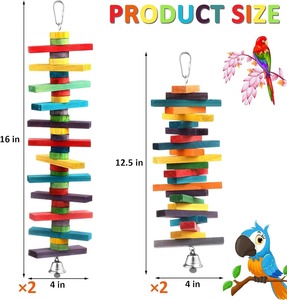 Penjualan laris mainan kunyah burung bayan kayu kartun ayunan burung berwarna-warni dengan tali kulit sapi blok kayu burung beo Parkit - Product Image 4