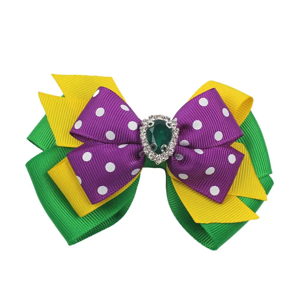 Банты для маленьких девочек Mardi Gras, маленькие фиолетовые, золотые и зеленые, заклепки для волос