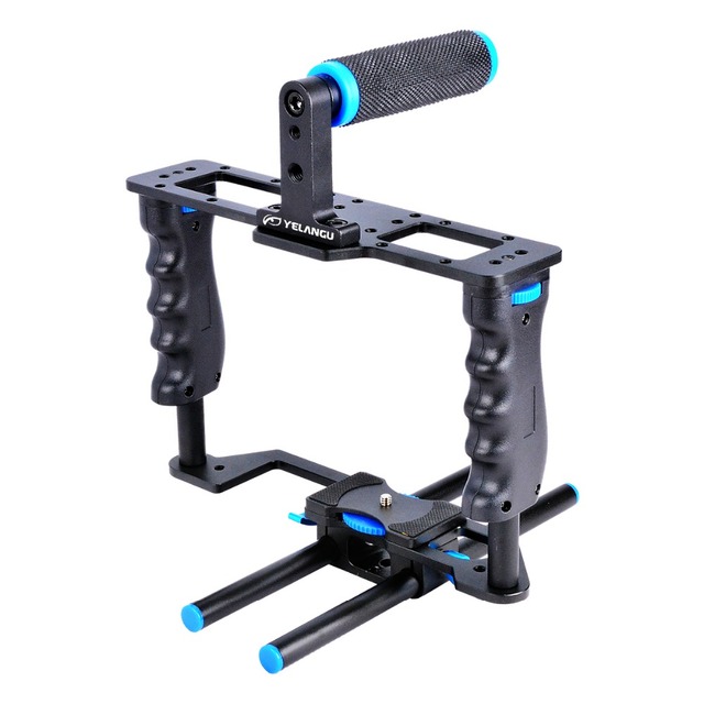 YELANGU Aluminum Camera Video Cage Kit with Video Cage Top Hand Grip15mm Rod for Canon 5D Mark II/ 5D Mark III