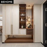 Nouvelle armoire d'entrée sur mesure de style chinois avec rangement intégré pour chaussures, niche d'exposition ouverte à LED pour villa, hôtel, appartement, meuble d'entrée