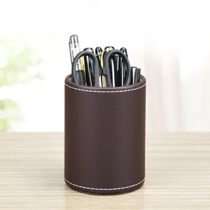 Tempat pensil meja berdiri mewah wadah penyimpanan meja Mesh Organizer tempat pena meja kustom kulit multifungsi grosir Mesh hitam