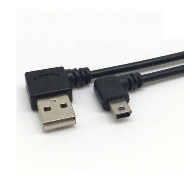 OEM Custom 0.5m 1m Left Right Angle 90 Degree USB 2.0 Male Mini 5 Pin USB Cable PVC Braid for Camera Computer Free Sample