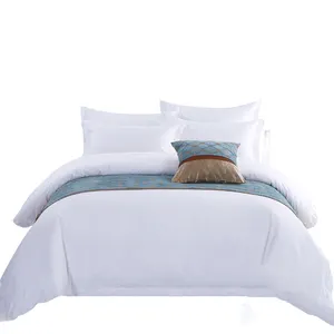 ผ้าปูเตียงผ้าฝ้ายสีขาวแบบแบนผ้าปูที่นอนผ้าฝ้ายสำหรับห้องพักของโรงแรม100%
